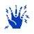 Blue hand symbol with radiating lines