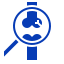 Blue magnifying glass icon with a stylized doctor inside